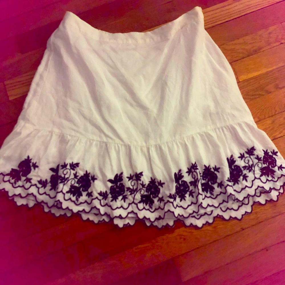 J Crew elastic waist Linen/Cotton Blend Blue Floral Skirt